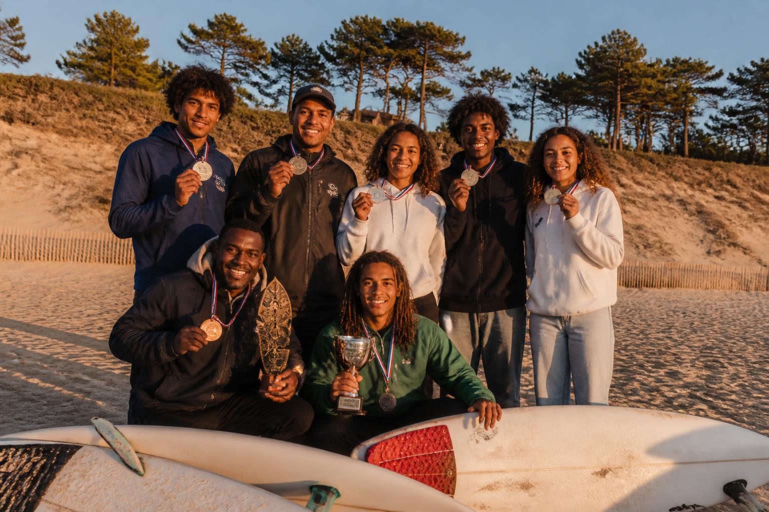 les surfeurs guadeloupéens s'imposent brillamment aux championnats de france à hossegor, remportant un festival de médailles et démontrant leur talent exceptionnel.